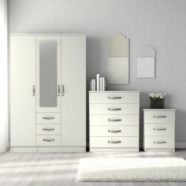 Premium Assembled 3 Door Mirrored Wardrobe with 3 Drawers Set