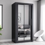 Black Berlin 100cm Wide Mirror Sliding Wardrobe