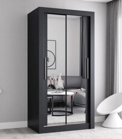 Black Berlin 100cm Wide Mirror Sliding Wardrobe