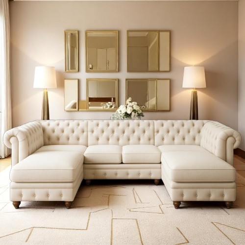 U Shape Chesterfield Velvet Sofa