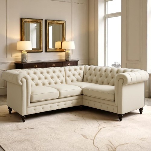 L Shape Chesterfield Velvet Sofa