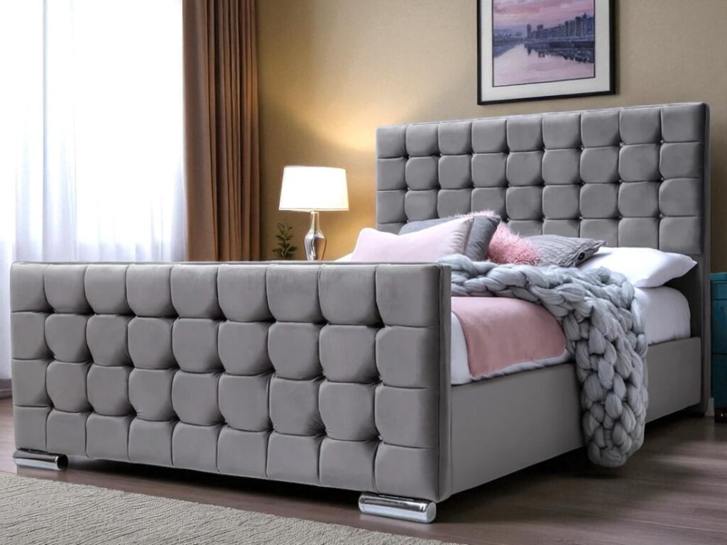 Plush Velvet Cube Bed Frame