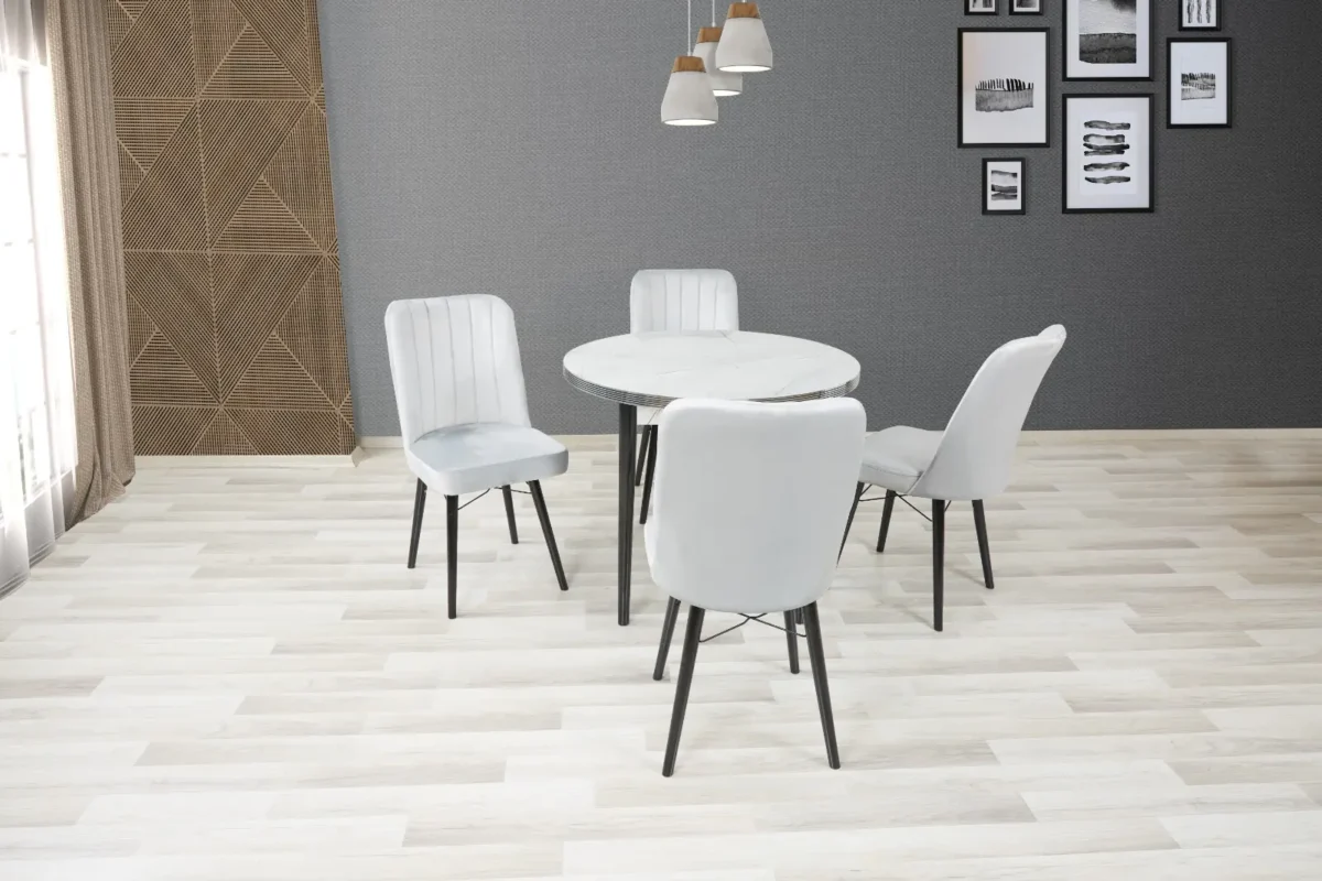 Round Table with 4 Velvet Chairs