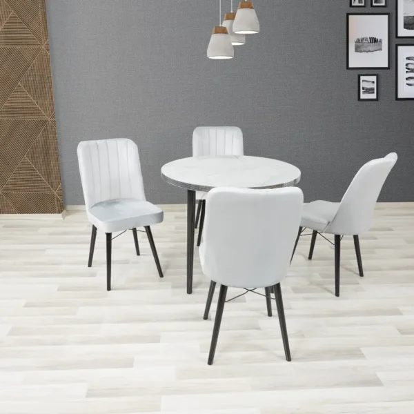 Round Table with 4 Velvet Chairs