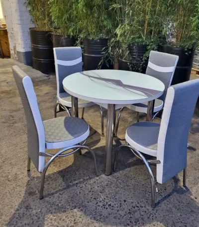 Turkish Glass and Steel Dining Table with 4 Chairs