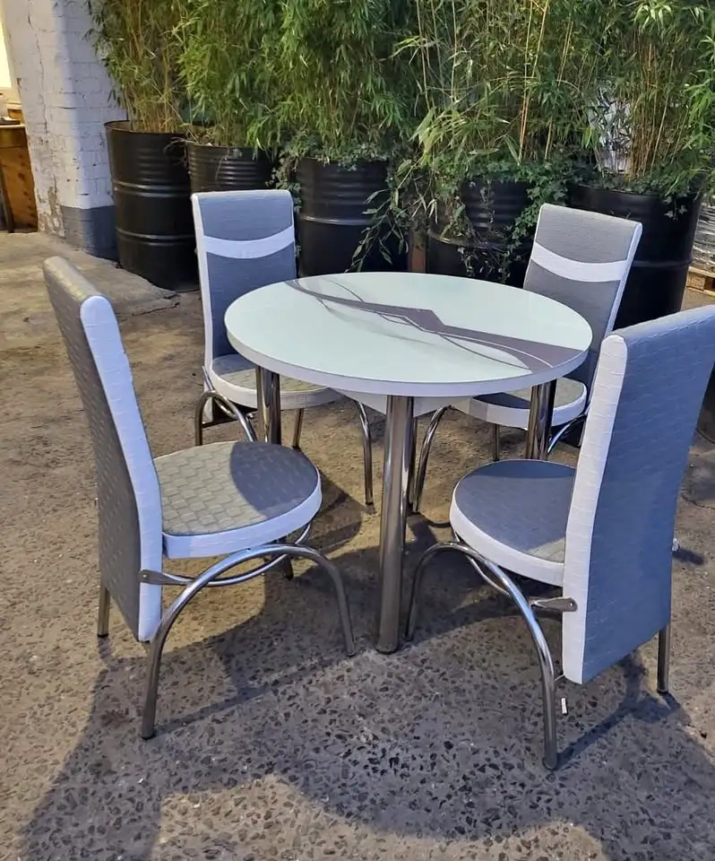 Turkish Glass and Steel Dining Table with 4 Chairs