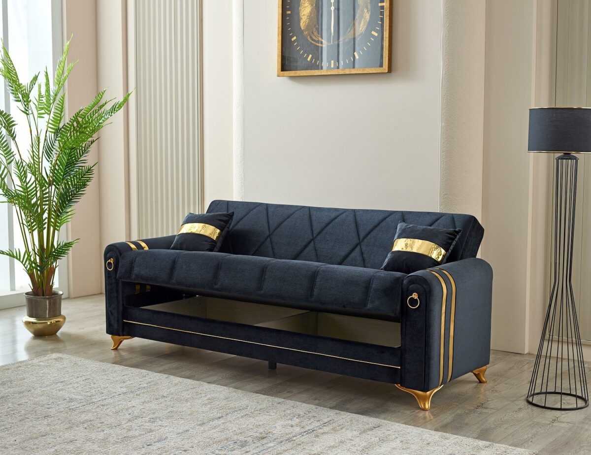 kuzey black 3 seater sofa storage