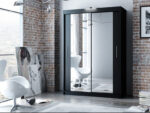 Black Berlin 150cm Wide Mirror Sliding Wardrobe