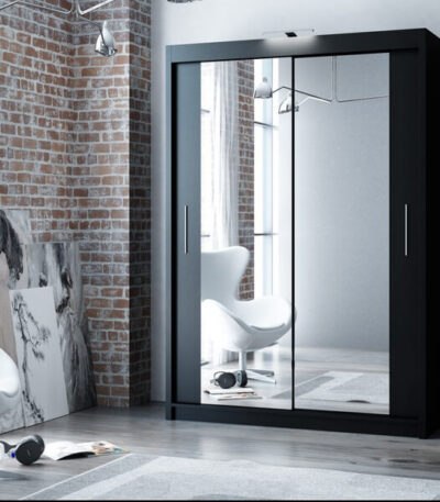 Black Berlin 150cm Wide Mirror Sliding Wardrobe