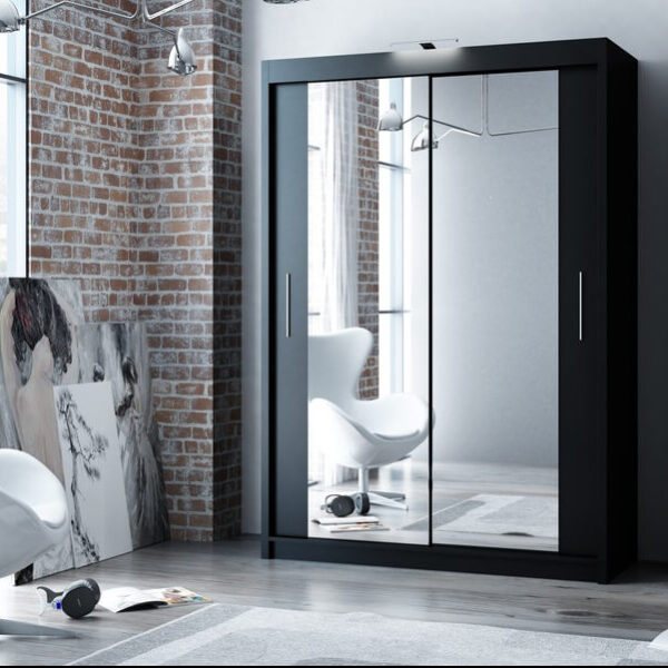 Black Berlin 150cm Wide Mirror Sliding Wardrobe