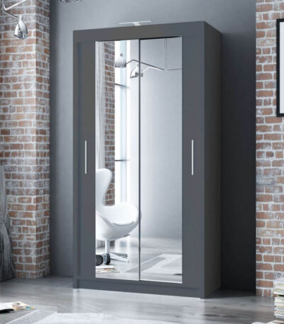 Grey Berlin 100cm Wide Mirror Sliding Wardrobe