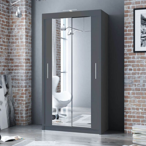 Grey Berlin 100cm Wide Mirror Sliding Wardrobe
