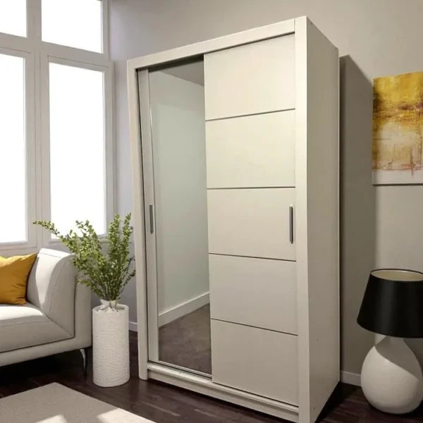 White LYON 120cm Wide Mirror Sliding Wardrobe