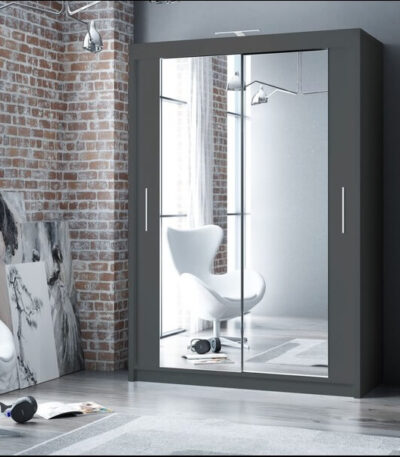 Grey Berlin 150cm Wide Mirror Sliding Wardrobe