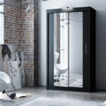 Black Berlin 120cm Wide Mirror Sliding Wardrobe