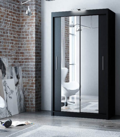 Black Berlin 120cm Wide Mirror Sliding Wardrobe
