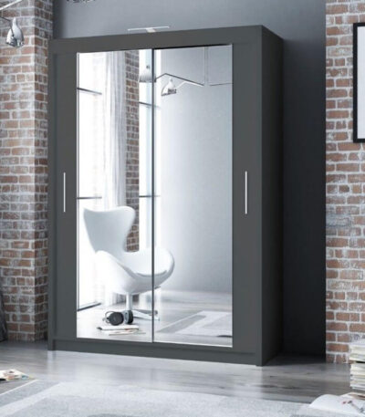 Berlin Grey 180cm Wide Mirror Sliding Wardrobe