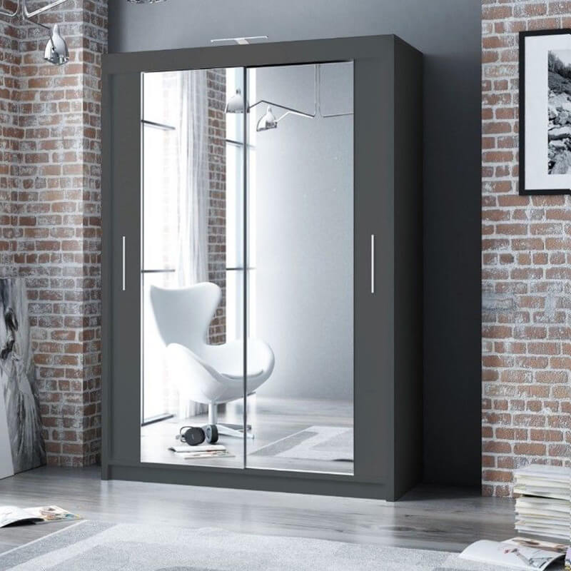 Berlin Grey 180cm Wide Mirror Sliding Wardrobe