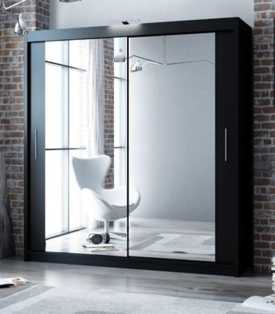 Black Berlin 200cm Wide Mirror Sliding Wardrobe