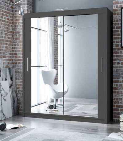 Grey Berlin 203cm Wide Mirror Sliding Wardrobe