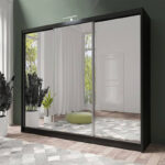 Black Chicago 250cm Wide Mirror Sliding Wardrobe