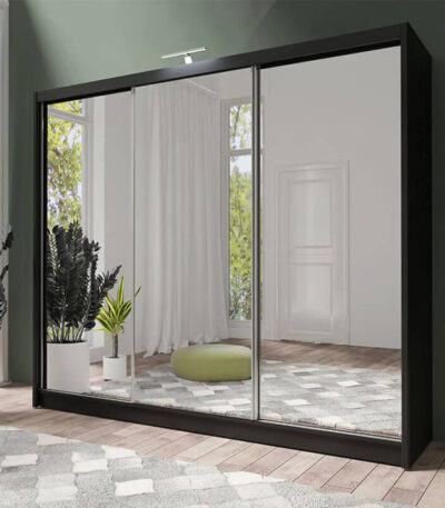 Black Chicago 250cm Wide Mirror Sliding Wardrobe