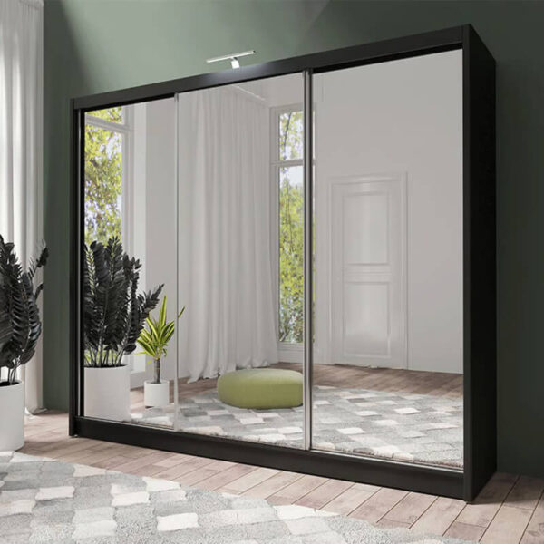 Black Chicago 250cm Wide Mirror Sliding Wardrobe