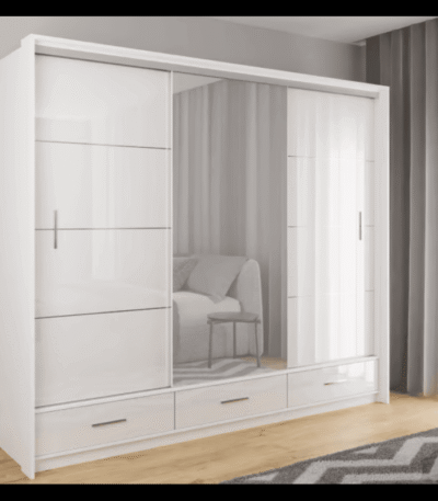 255cm Marsylia High Gloss Mirror Sliding Door Wardrobe