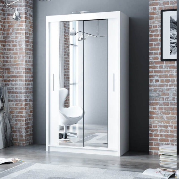 White Berlin 120cm Wide Mirror Sliding Wardrobe