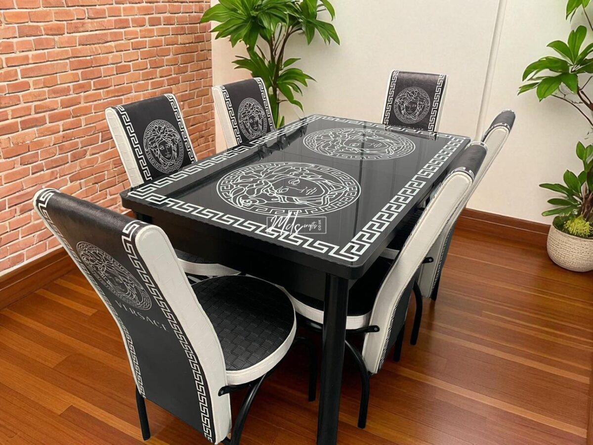 Black Versace Turkish Style Dining Table with Chairs