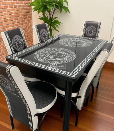 Black Versace Turkish Style Dining Table with Chairs