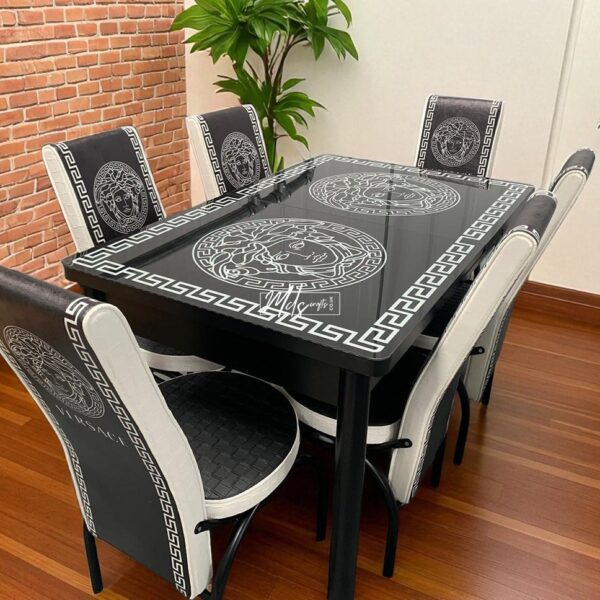 Black Versace Turkish Style Dining Table with Chairs