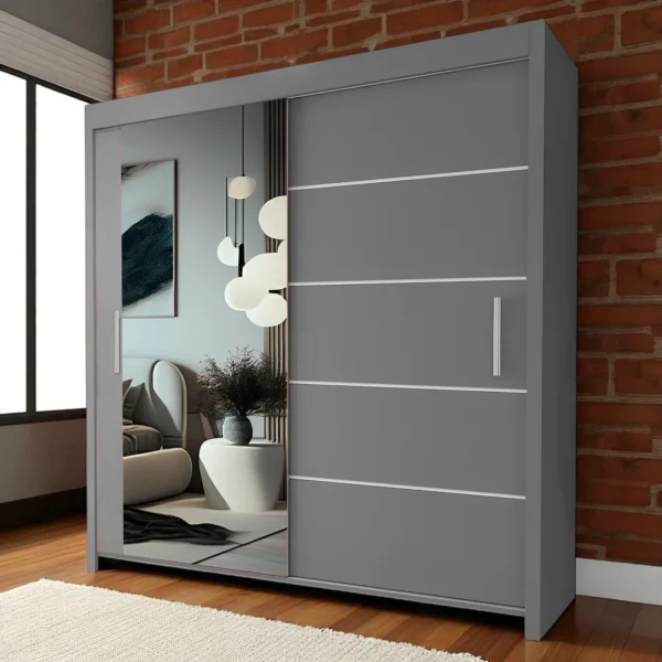 LYON 150cm Wide Mirror Sliding Wardrobe