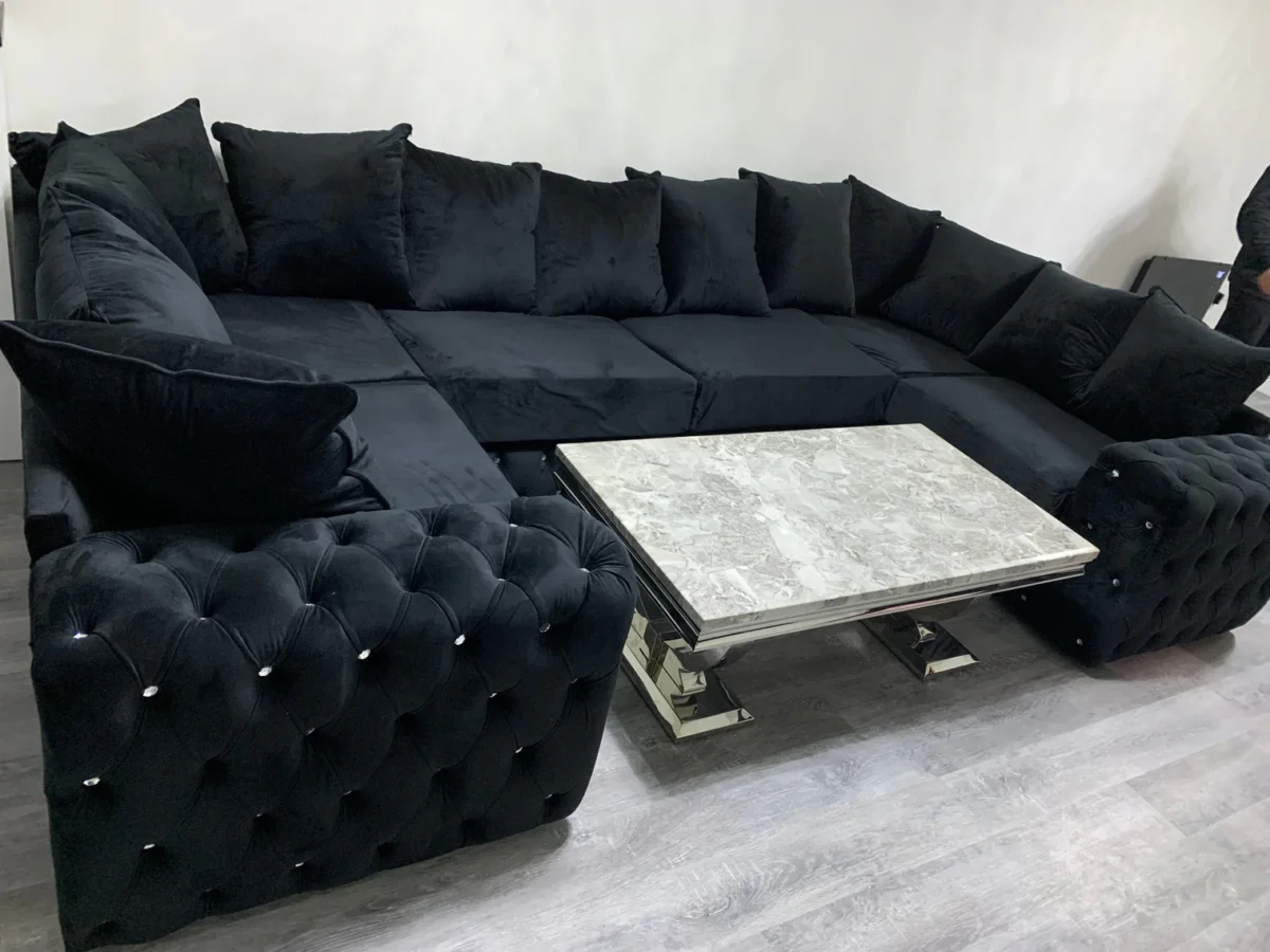 Black Ashton Chesterfield 8 Seater U Shaped Corner Sofa