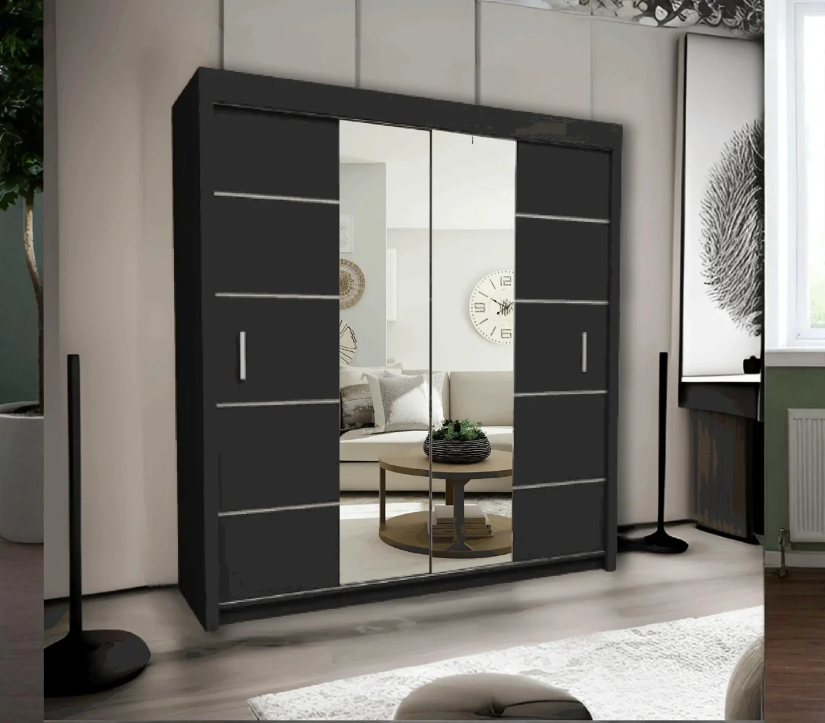 Black Oslo Mirror Sliding Wardrobe for Modern Homes
