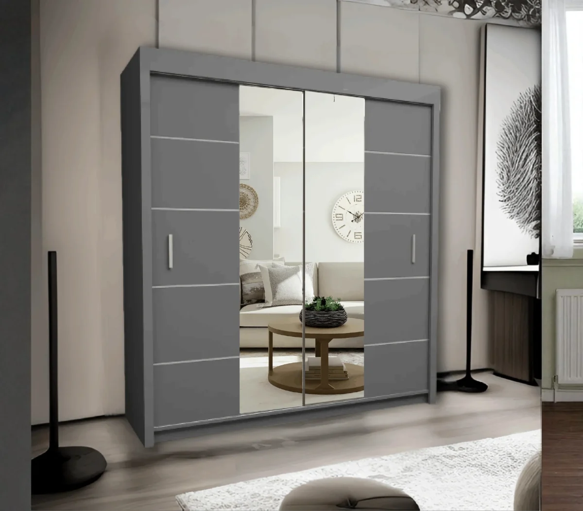 Grey Oslo Sliding Wardrobe for Small and Large Bedrooms