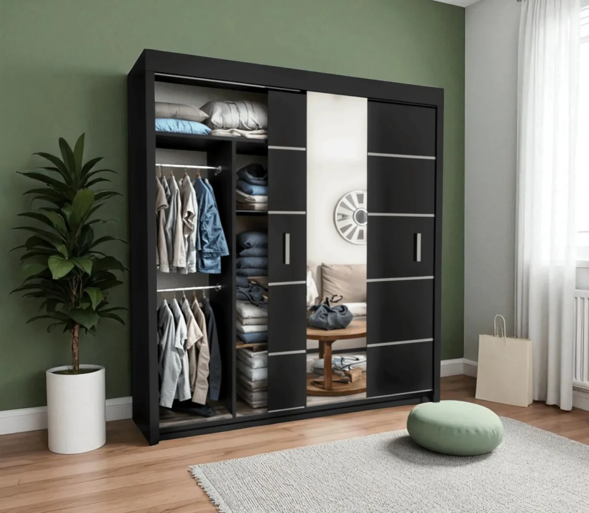 Black Oslo Mirror Sliding Wardrobe for Modern Homes