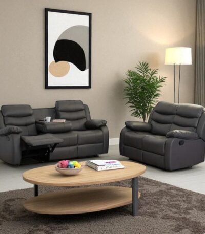 Roma Black Leather 3 and 2 Seater Recliner Sofa Set