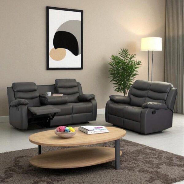 Roma Black Leather 3 and 2 Seater Recliner Sofa Set