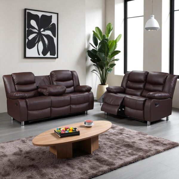 Roma Brown Leather 3 and 2 Seater Recliner Sofa Set